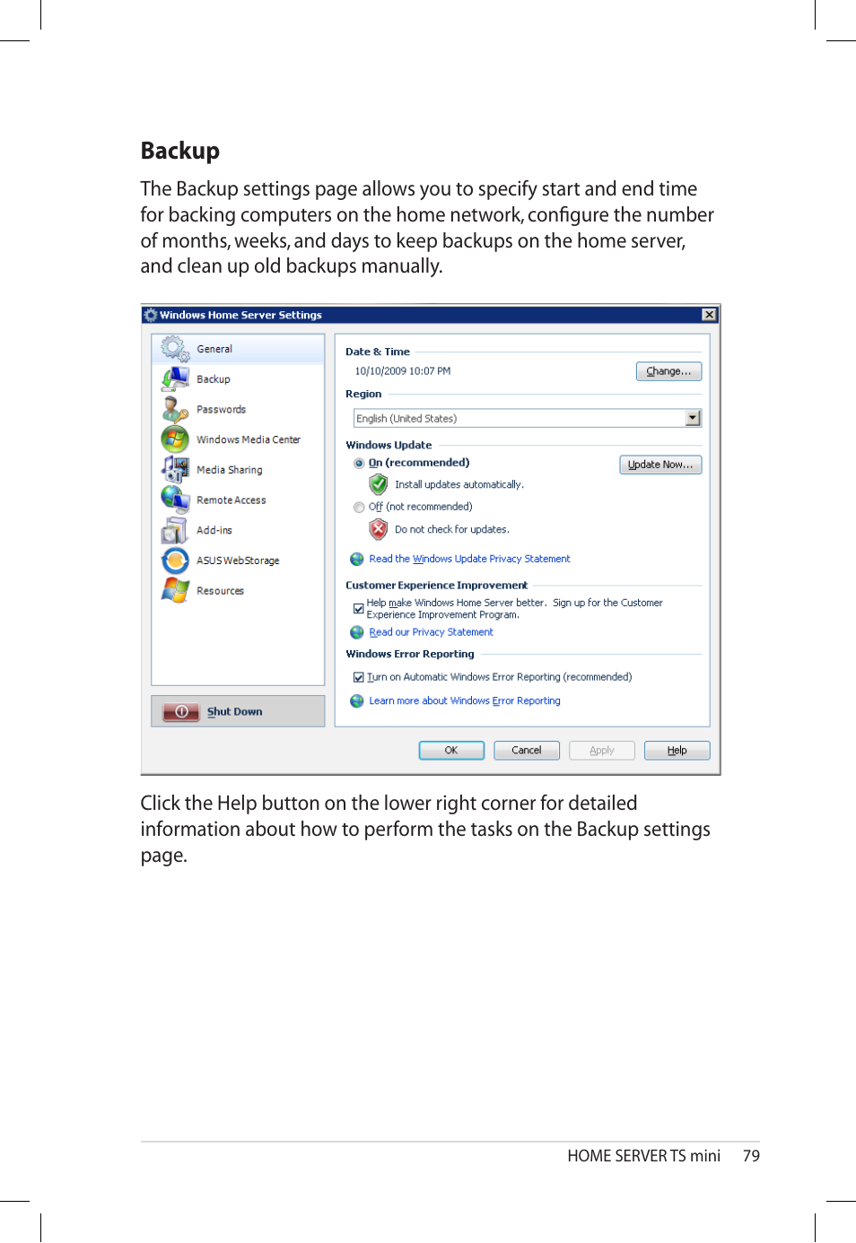 Backup | Asus TS Mini User Manual | Page 79 / 112