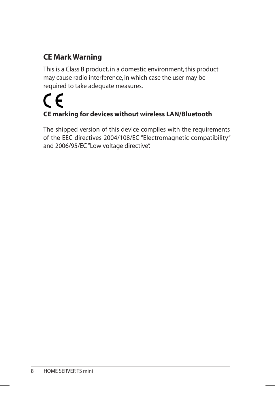 Ce mark warning, Ce.mark.warning | Asus TS Mini User Manual | Page 8 / 112