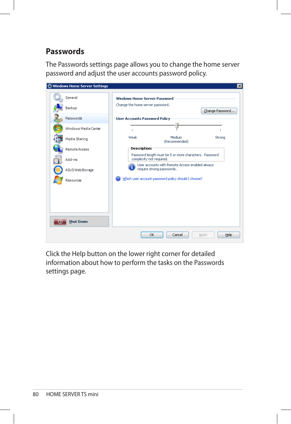 Passwords | Asus TS Mini User Manual | Page 80 / 112