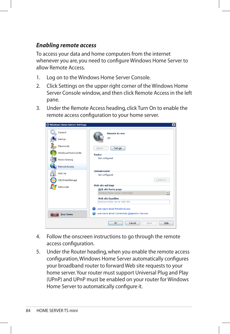Enabling remote access | Asus TS Mini User Manual | Page 84 / 112