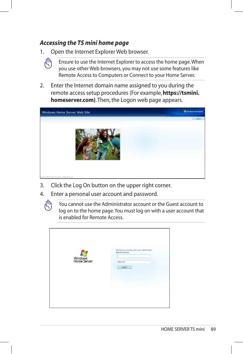 Accessing the ts mini home page | Asus TS Mini User Manual | Page 89 / 112