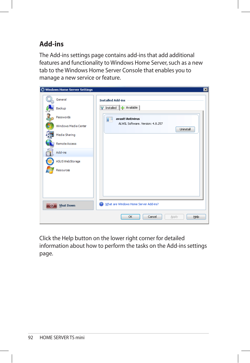 Add-ins | Asus TS Mini User Manual | Page 92 / 112