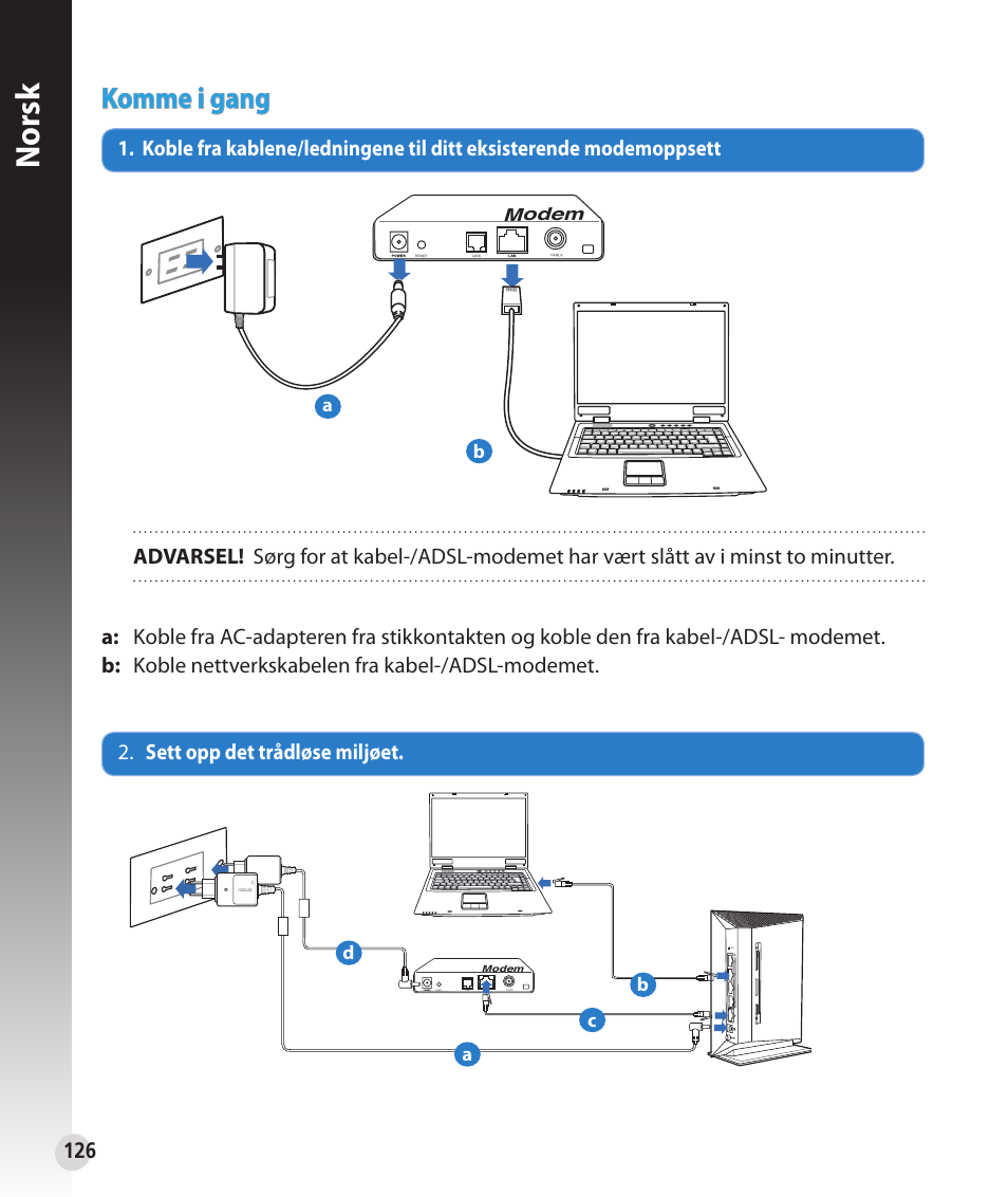 Norsk, Komme i gang | Asus RT-N53 User Manual | Page 126 / 194
