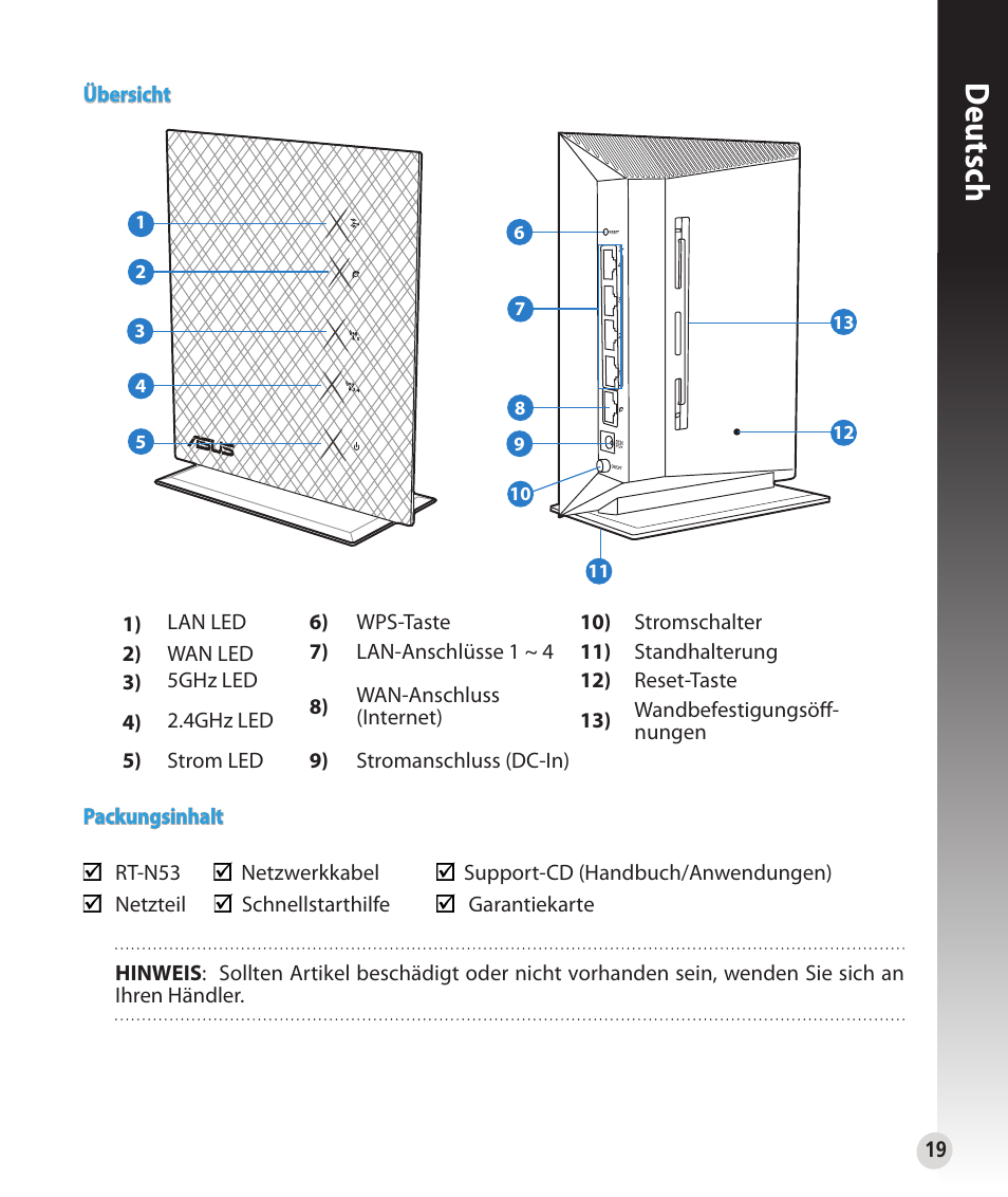 Deutsch | Asus RT-N53 User Manual | Page 19 / 194