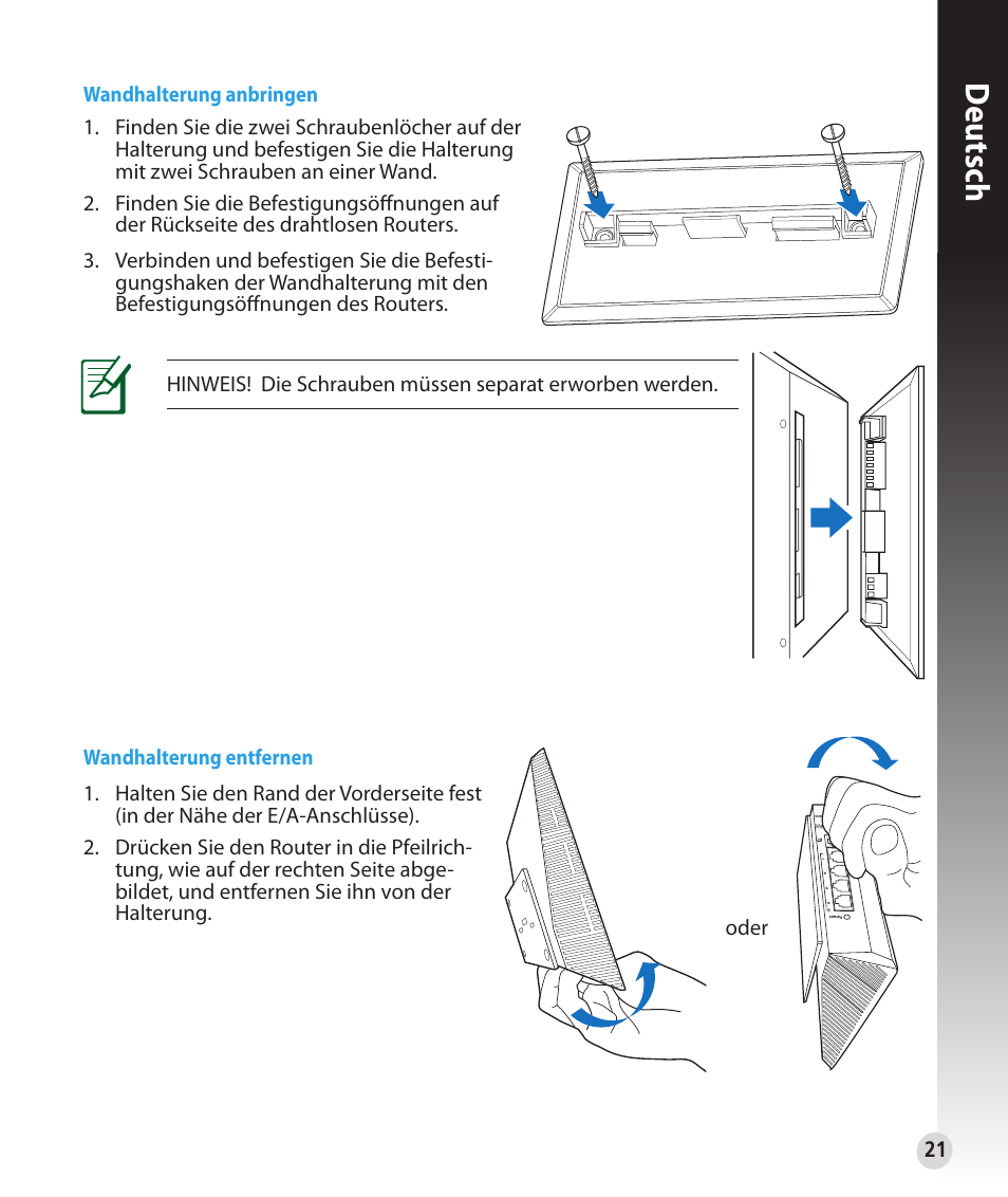 Deutsch | Asus RT-N53 User Manual | Page 21 / 194