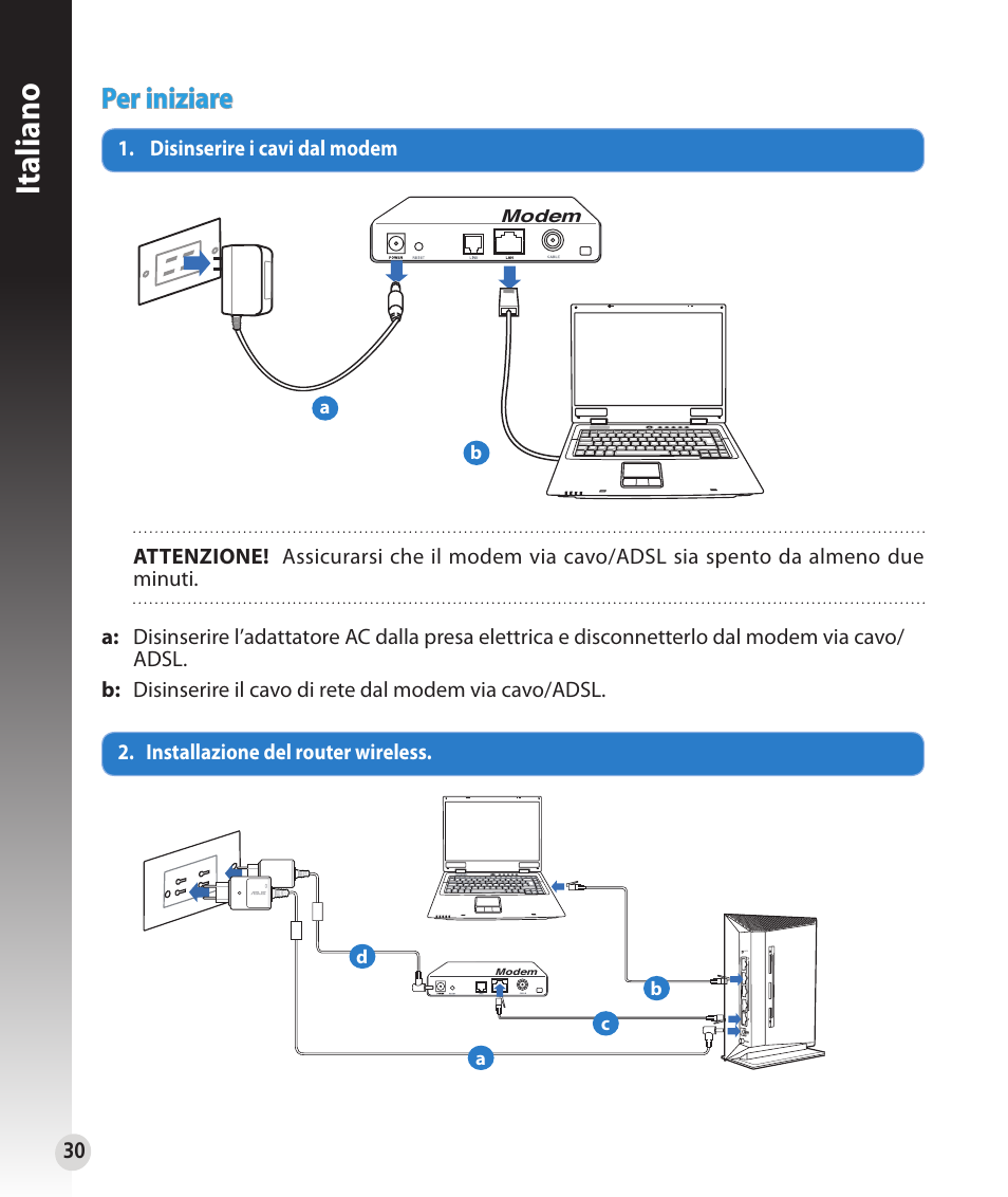 Italiano, Per iniziare | Asus RT-N53 User Manual | Page 30 / 194