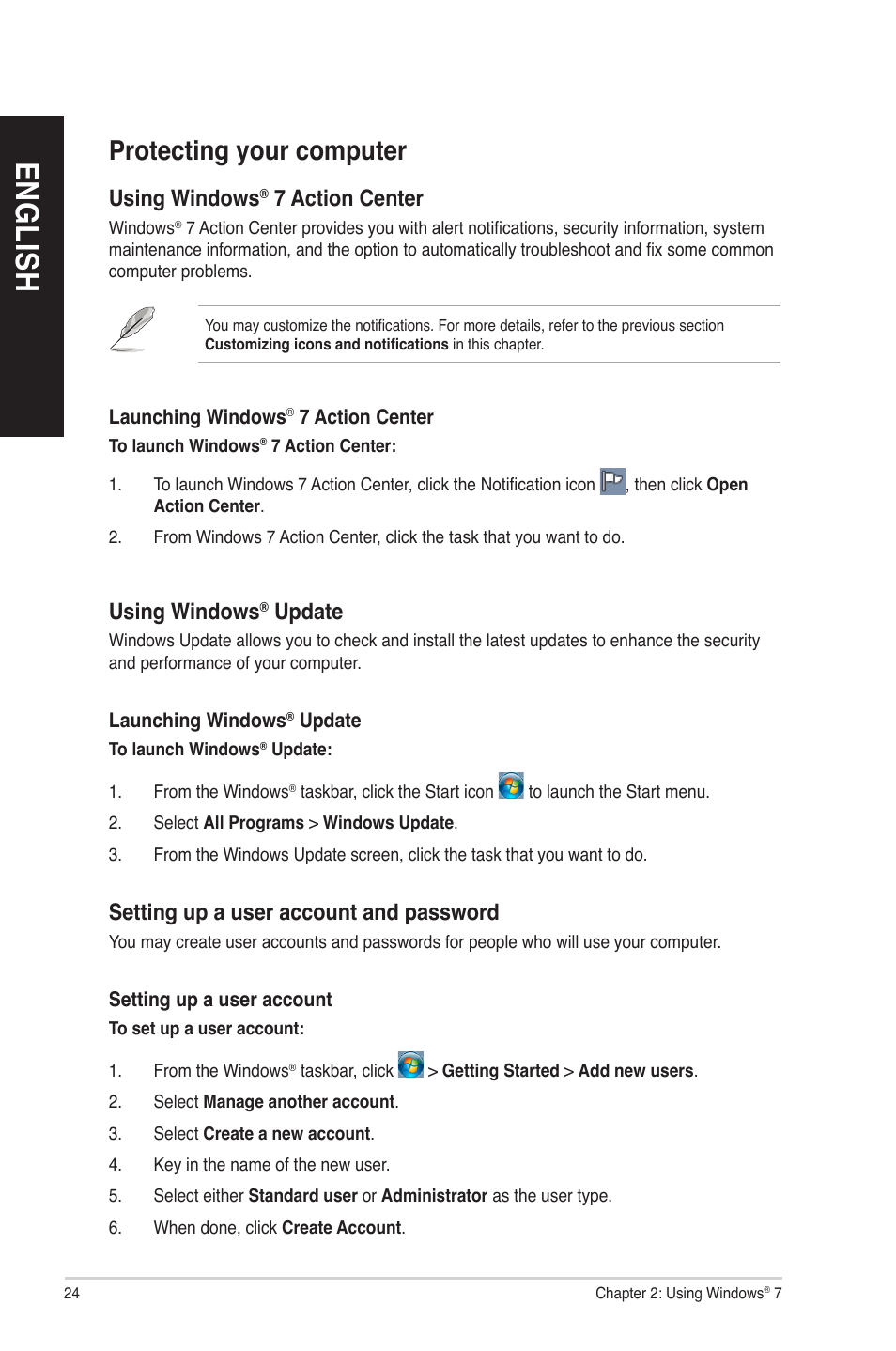 Protecting your computer, En g lis h en g li sh en g lis h en g li sh | Asus CM6830 User Manual | Page 24 / 64