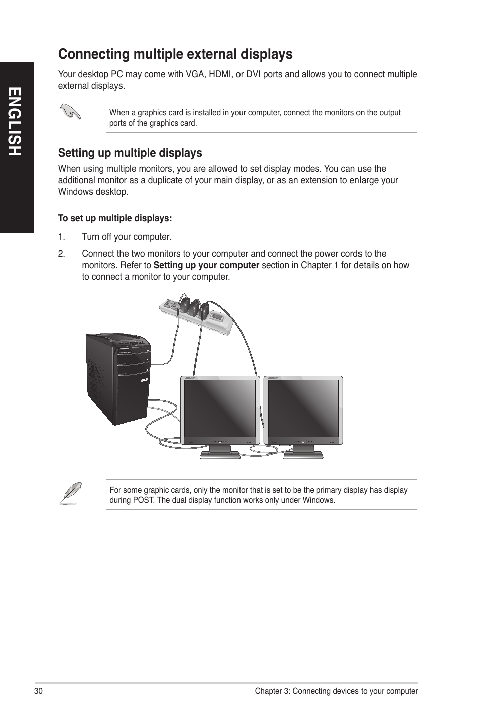 Connecting multiple external displays, En g lis h en g li sh en g lis h en g li sh | Asus CM6830 User Manual | Page 30 / 64