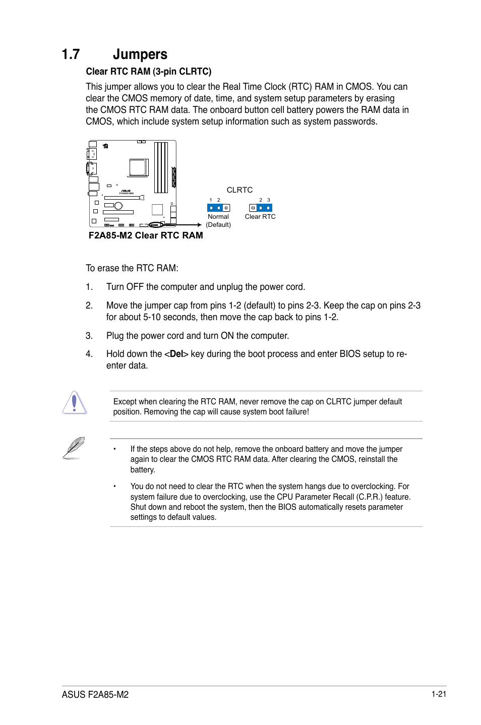 7 jumpers, 7 jumpers -21 | Asus F2A85-M2 User Manual | Page 33 / 76