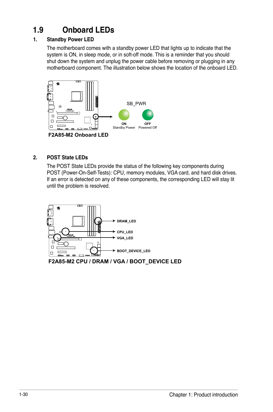 9 onboard leds, 9 onboard leds -30 | Asus F2A85-M2 User Manual | Page 42 / 76