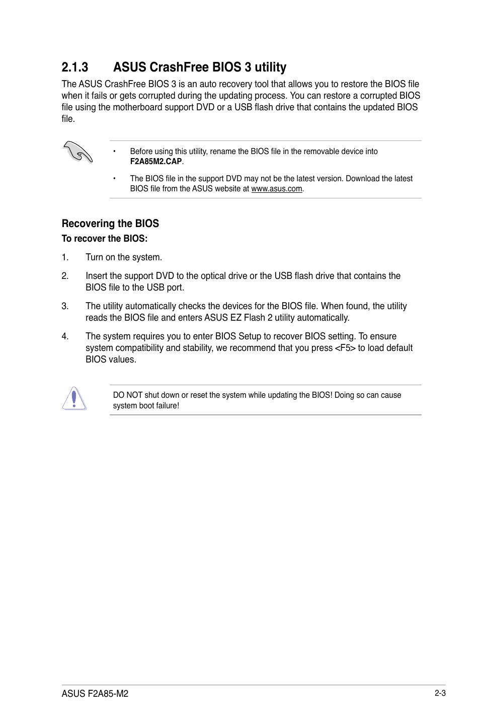 3 asus crashfree bios 3 utility, Asus crashfree bios 3 utility -3 | Asus F2A85-M2 User Manual | Page 47 / 76