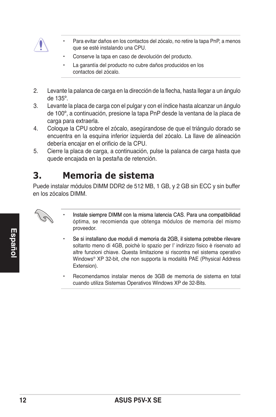 Español | Asus P5V-X SE User Manual | Page 12 / 37