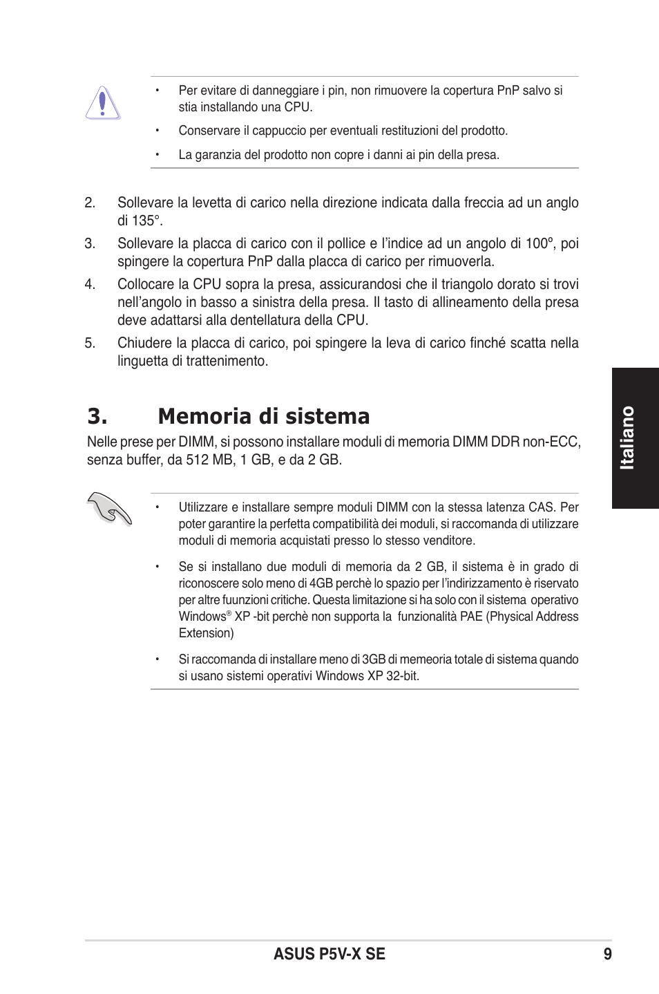 Italiano | Asus P5V-X SE User Manual | Page 9 / 37