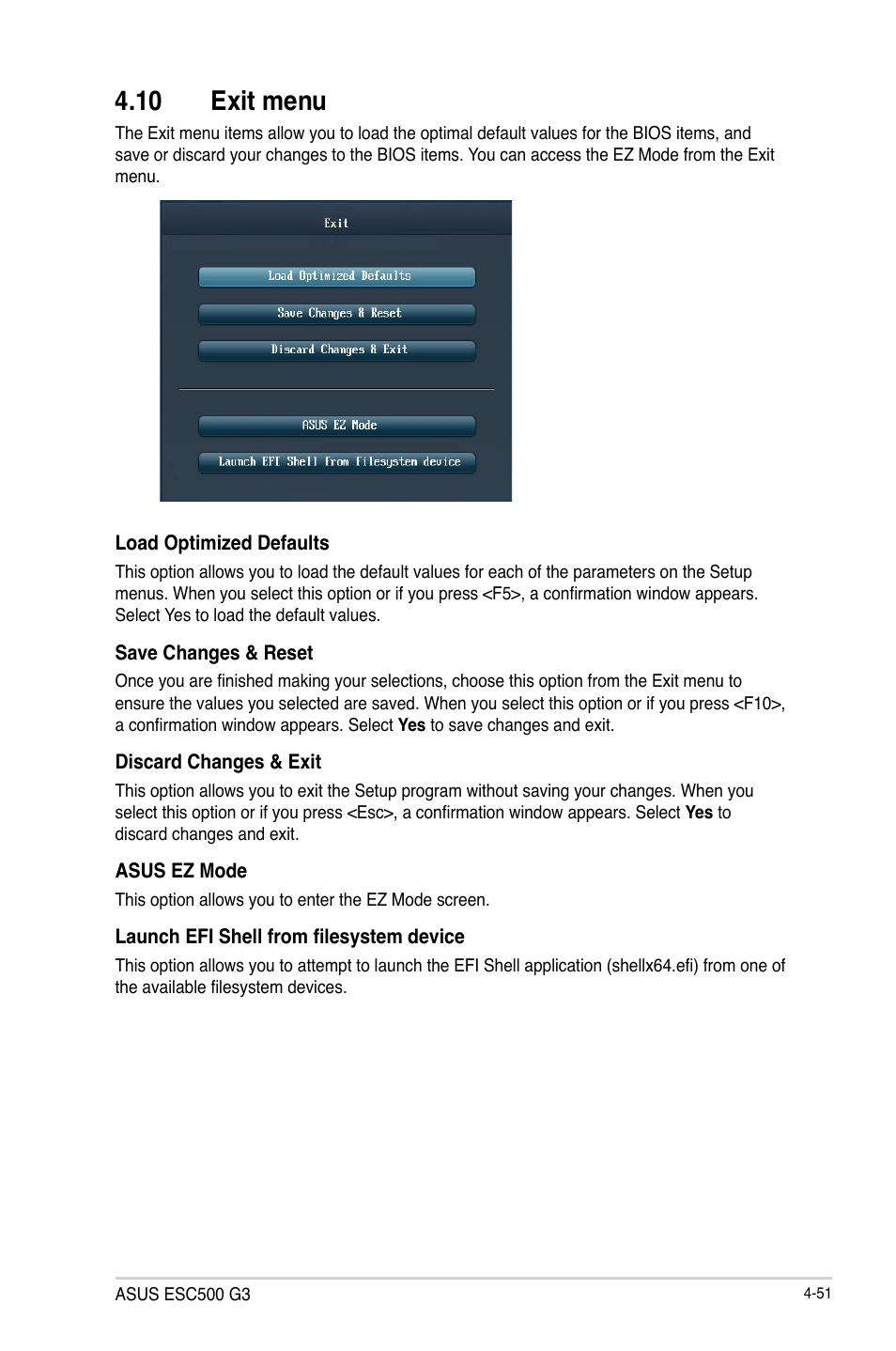 10 exit menu | Asus ESC500 G3 User Manual | Page 129 / 182