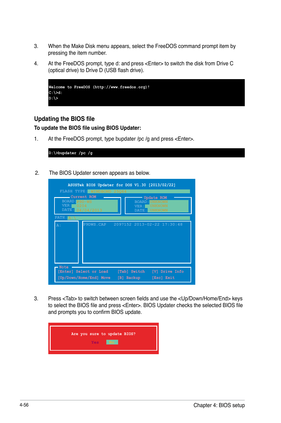 Updating the bios file | Asus ESC500 G3 User Manual | Page 134 / 182