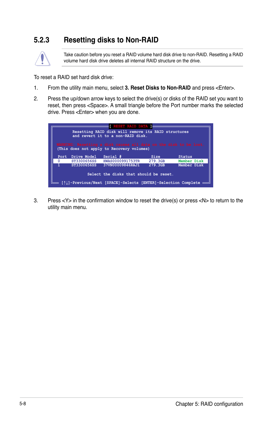 3 resetting disks to non-raid | Asus ESC500 G3 User Manual | Page 144 / 182