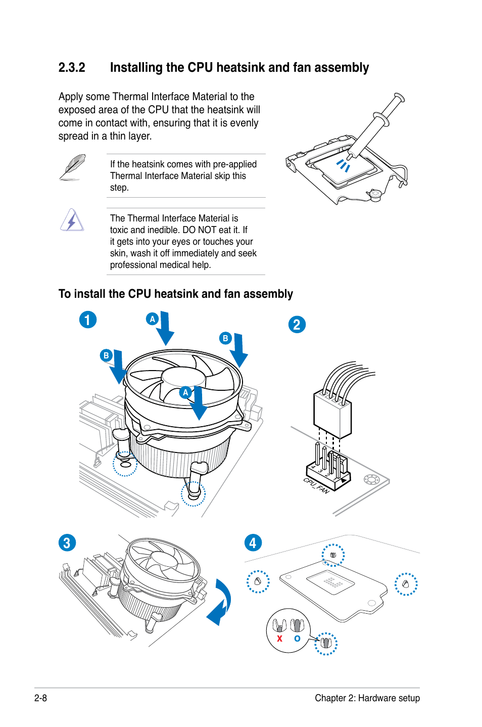 2 installing the cpu heatsink and fan assembly | Asus ESC500 G3 User Manual | Page 28 / 182