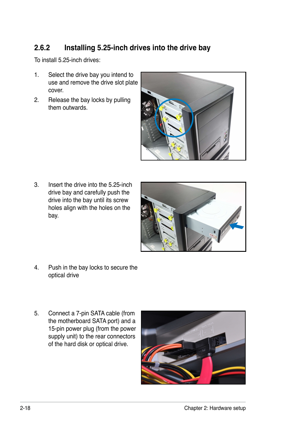 2 installing 5.25-inch drives into the drive bay | Asus ESC500 G3 User Manual | Page 38 / 182