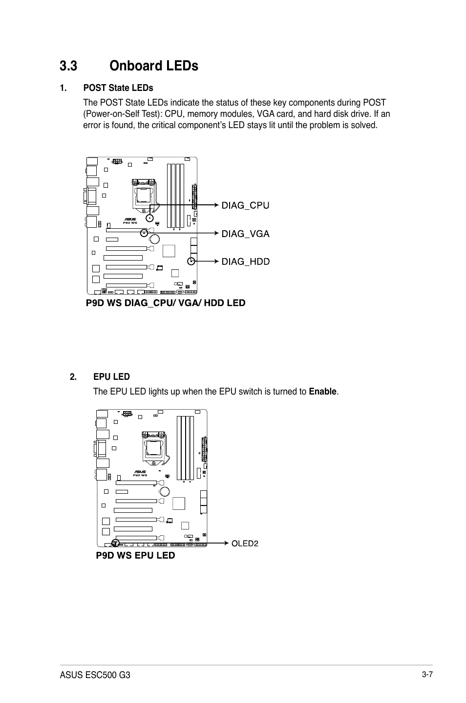 3 onboard leds | Asus ESC500 G3 User Manual | Page 55 / 182