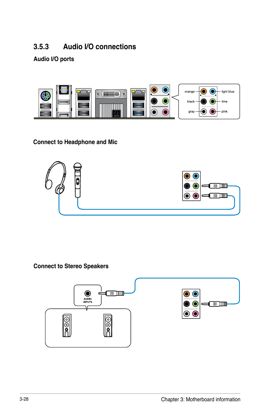 3 audio i/o connections | Asus ESC500 G3 User Manual | Page 76 / 182