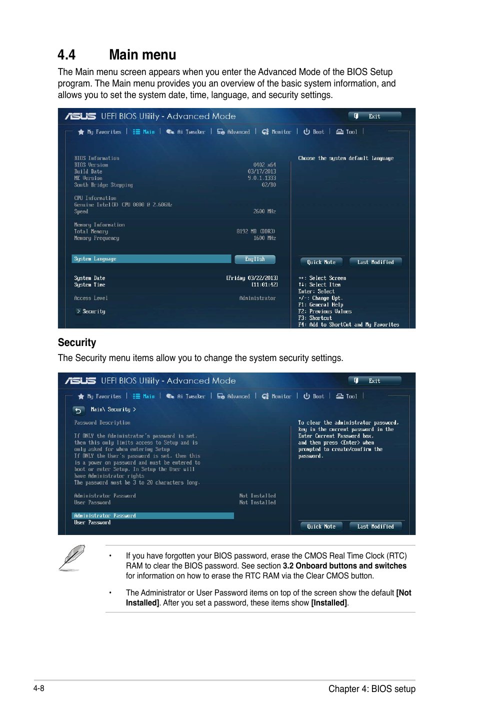 4 main menu | Asus ESC500 G3 User Manual | Page 86 / 182