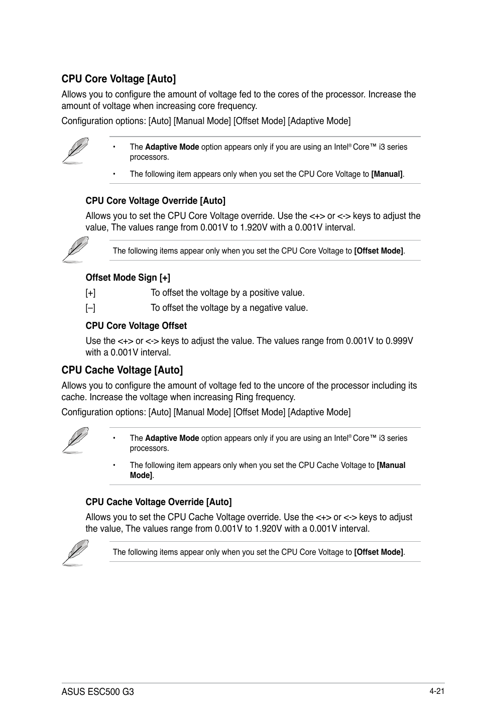 Cpu core voltage [auto, Cpu cache voltage [auto | Asus ESC500 G3 User Manual | Page 99 / 182