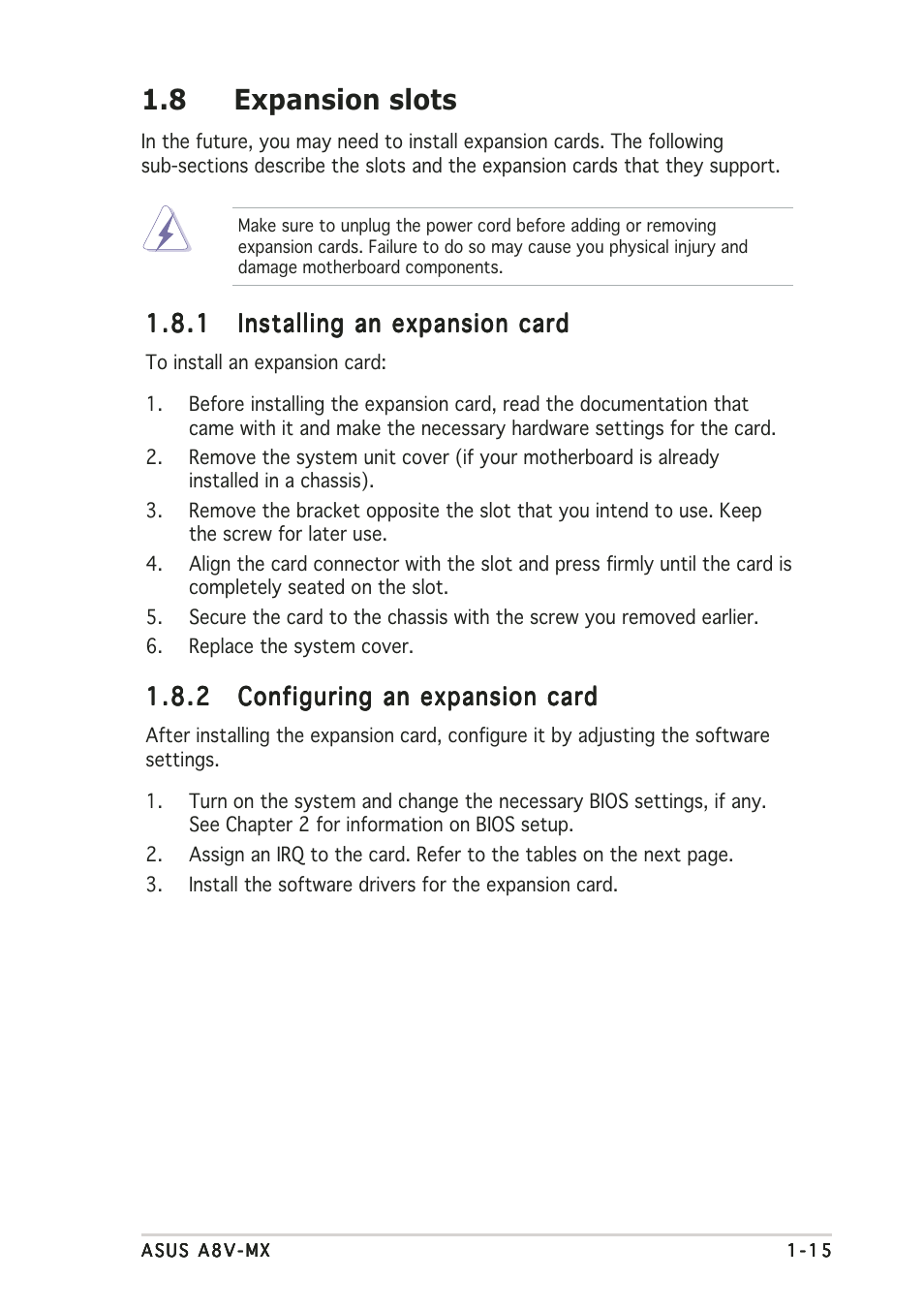 8 expansion slots | Asus A8V-MX User Manual | Page 25 / 90