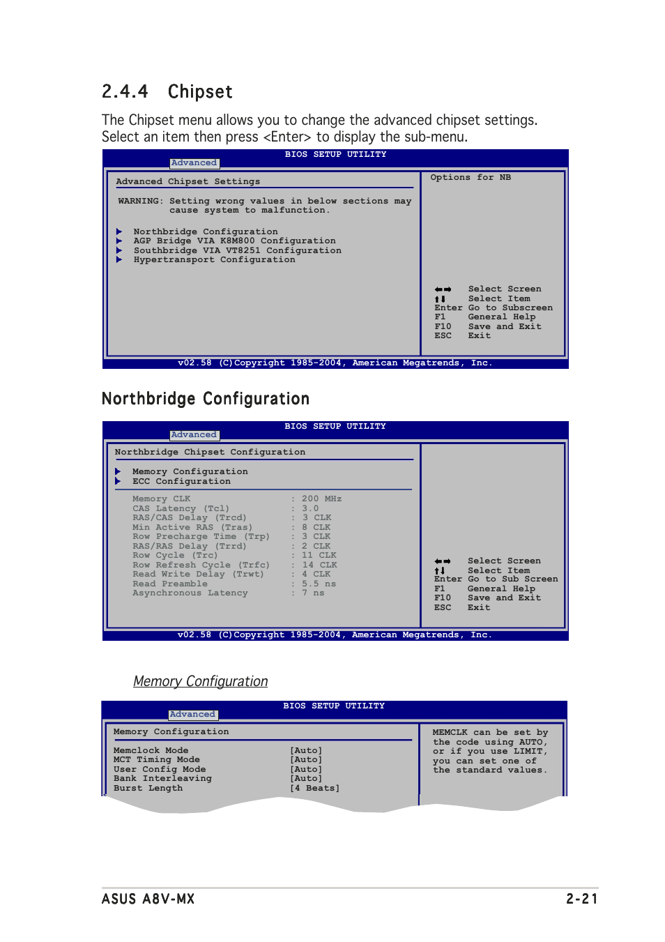 4 chipset chipset chipset chipset chipset, Northbridge configuration | Asus A8V-MX User Manual | Page 63 / 90