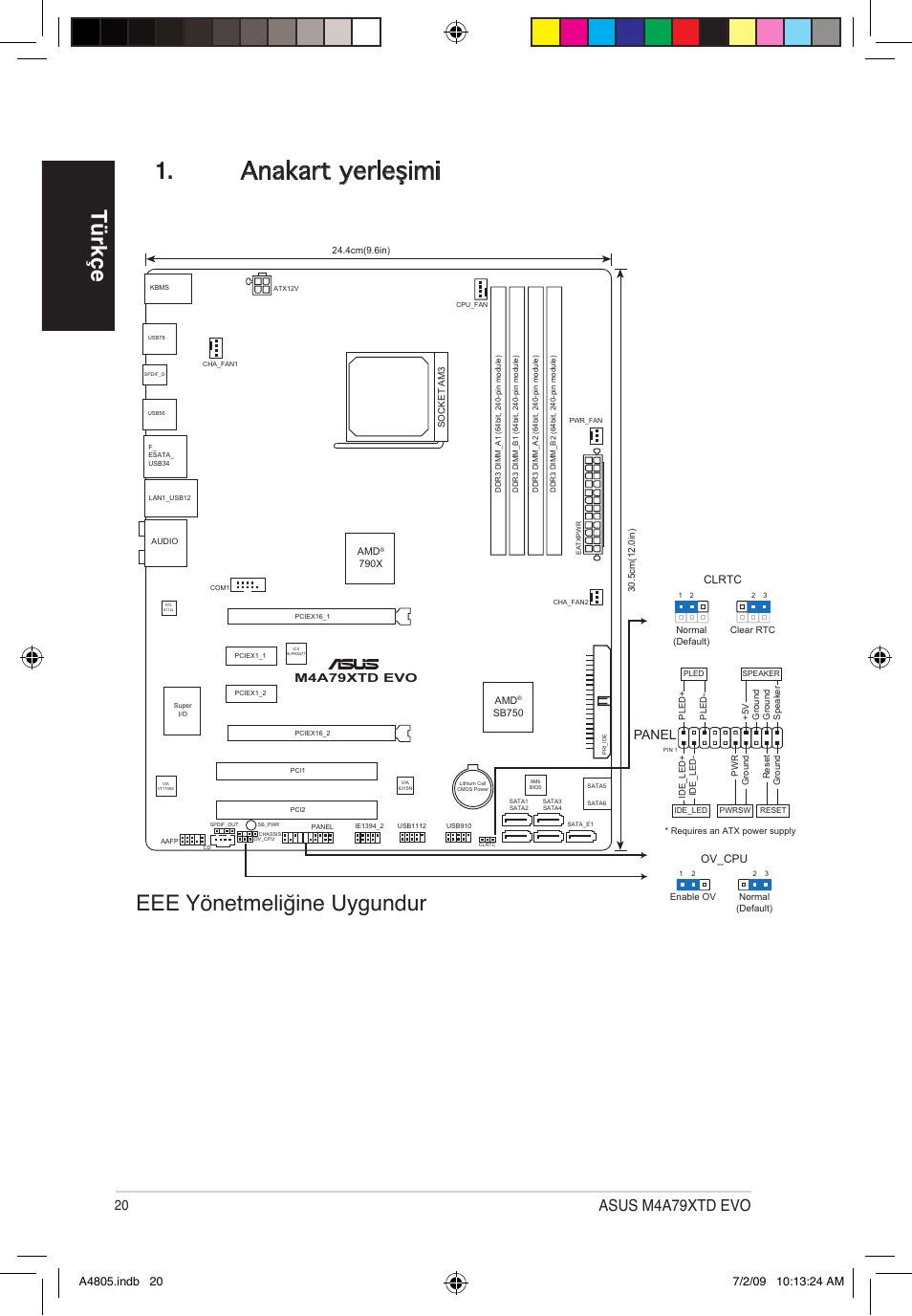 Anakart yerleşimi, Türkç, Eee yönetmeliğine uygundur | Asus m4a79xtd evo, Panel, M4a79xtd evo | Asus M4A79XTD EVO/USB3 User Manual | Page 20 / 30