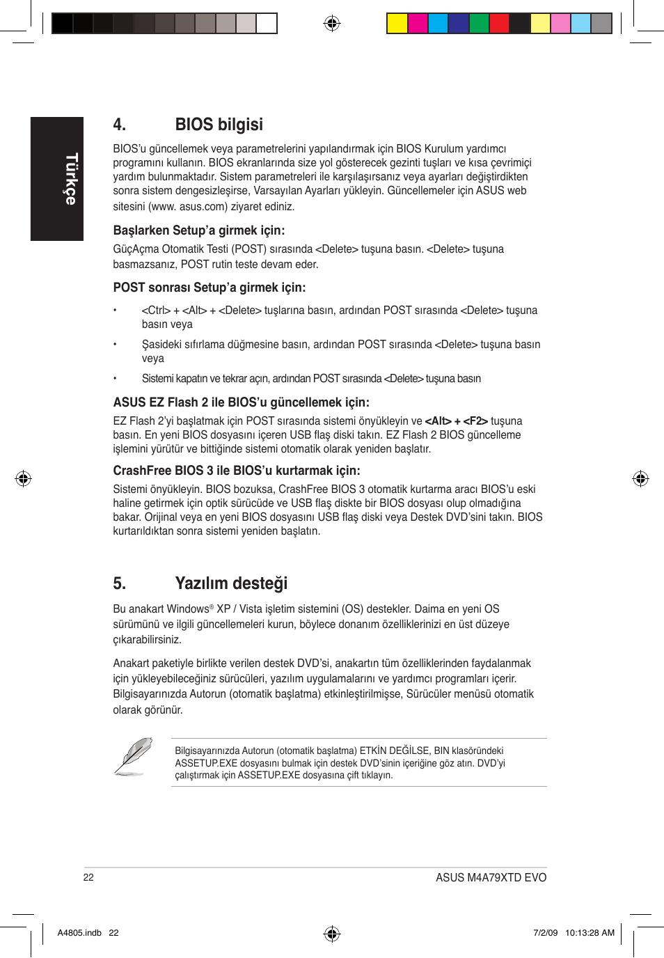 Bio� bi�gisi, Yazılım desteği, Türkç | Asus M4A79XTD EVO/USB3 User Manual | Page 22 / 30