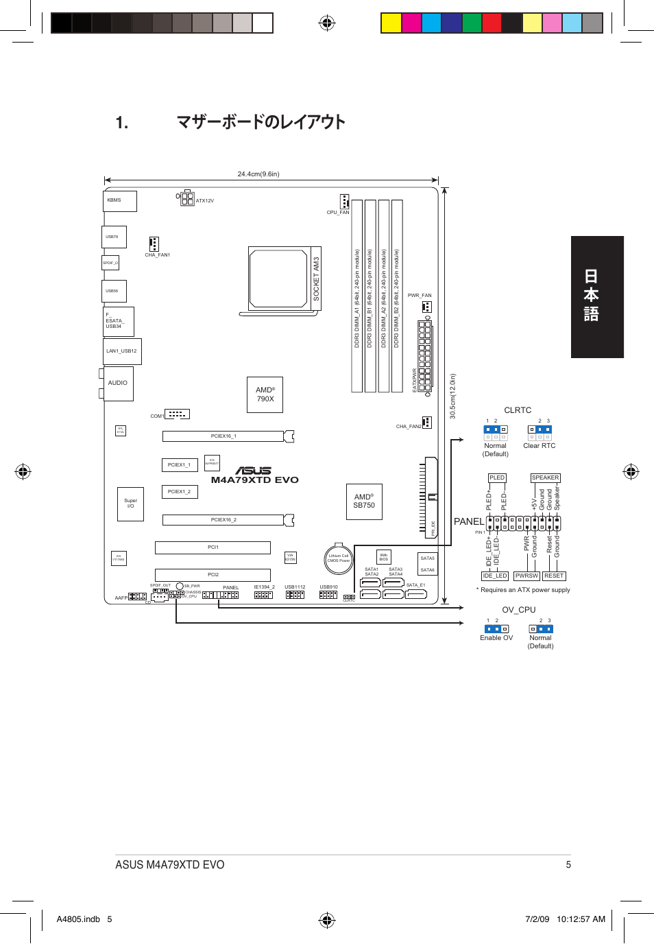 マザーボードのレイアウト, 日本 語, Asus m4a79xtd evo | Panel, M4a79xtd evo | Asus M4A79XTD EVO/USB3 User Manual | Page 5 / 30