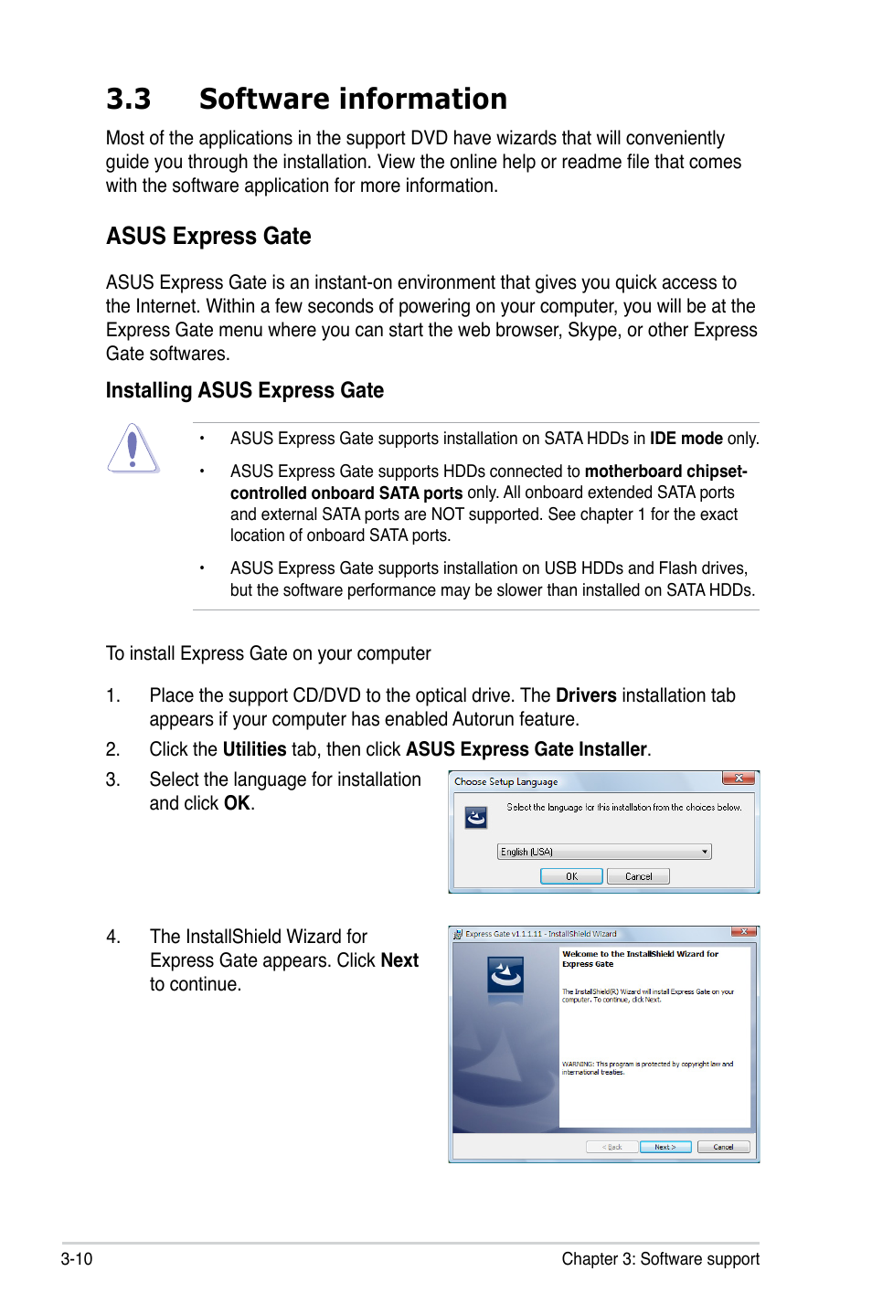 3 software information, Asus express gate | Asus P5N7A-VM User Manual | Page 102 / 112