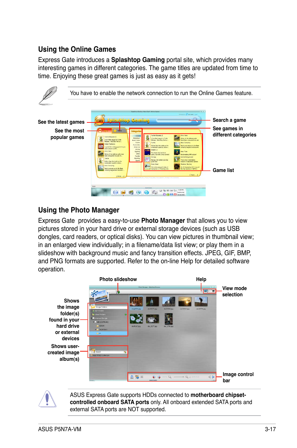 Using the photo manager, Using the online games | Asus P5N7A-VM User Manual | Page 109 / 112
