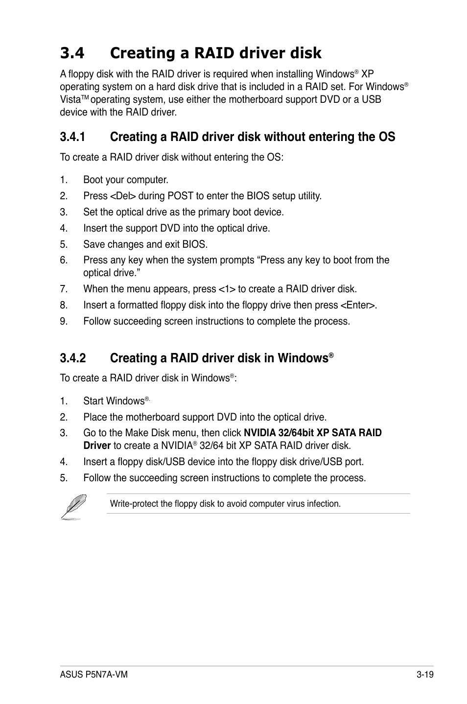 4 creating a raid driver disk, 2 creating a raid driver disk in windows | Asus P5N7A-VM User Manual | Page 111 / 112
