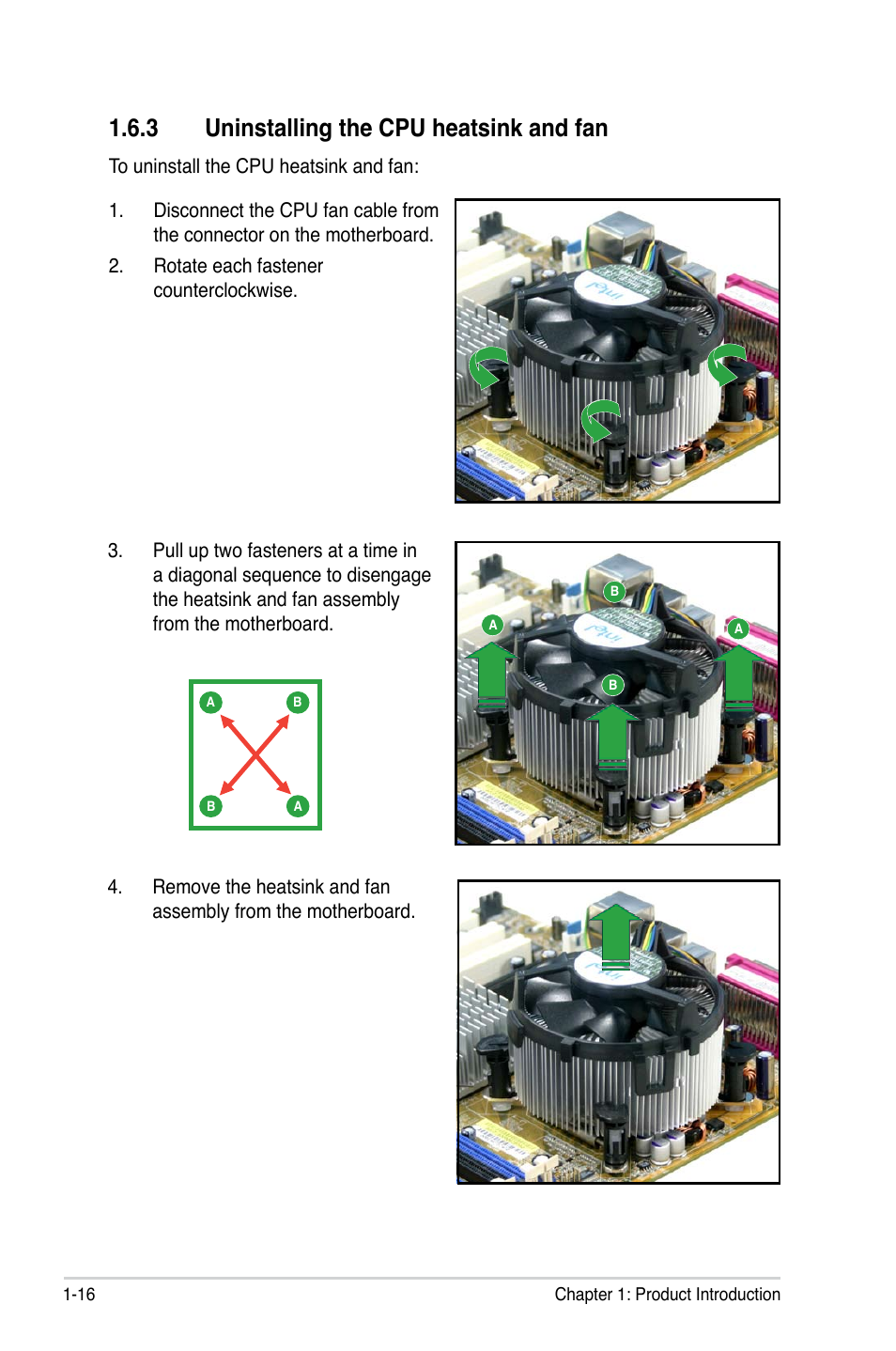 3 uninstalling the cpu heatsink and fan | Asus P5N7A-VM User Manual | Page 28 / 112
