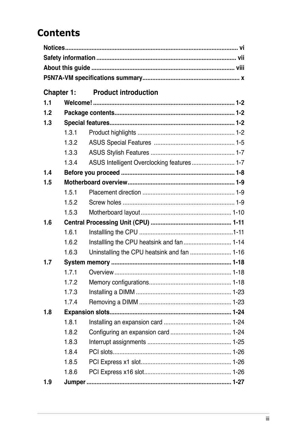 Asus P5N7A-VM User Manual | Page 3 / 112