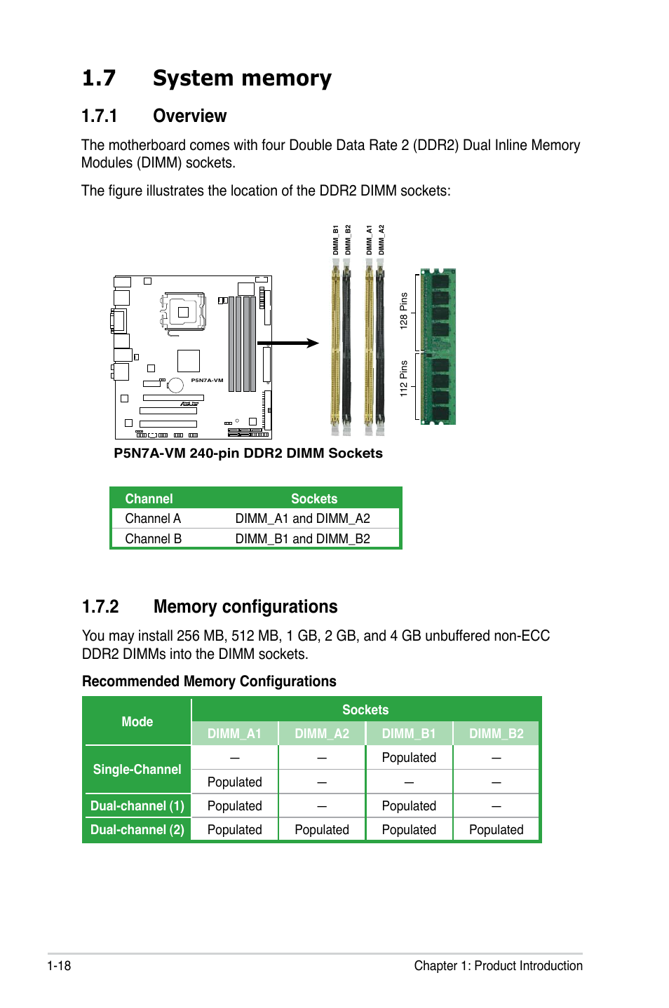 7 system memory, 1 overview, 2 memory configurations | Asus P5N7A-VM User Manual | Page 30 / 112