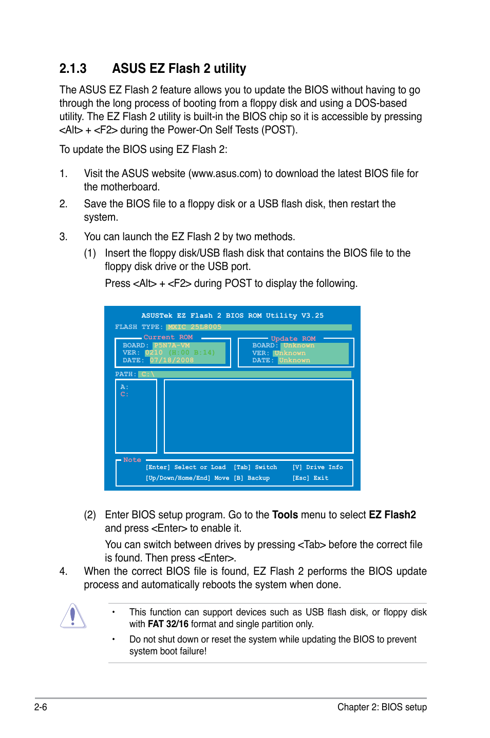 3 asus ez flash 2 utility | Asus P5N7A-VM User Manual | Page 58 / 112