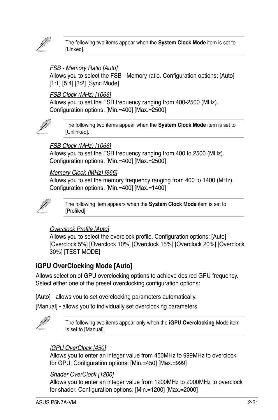 Igpu overclocking mode [auto | Asus P5N7A-VM User Manual | Page 73 / 112