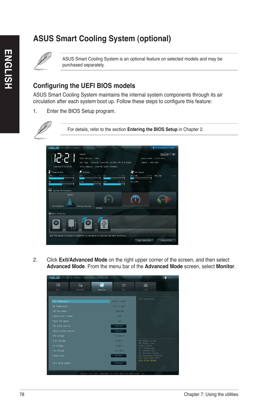 Asus smart cooling system (optional), En g lis h en g li sh en g lis h en g li sh | Asus BM1845 User Manual | Page 78 / 96