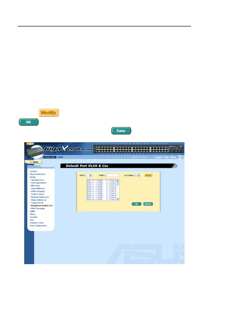 9 default port vlan and cos | Asus GigaX2048 User Manual | Page 60 / 169