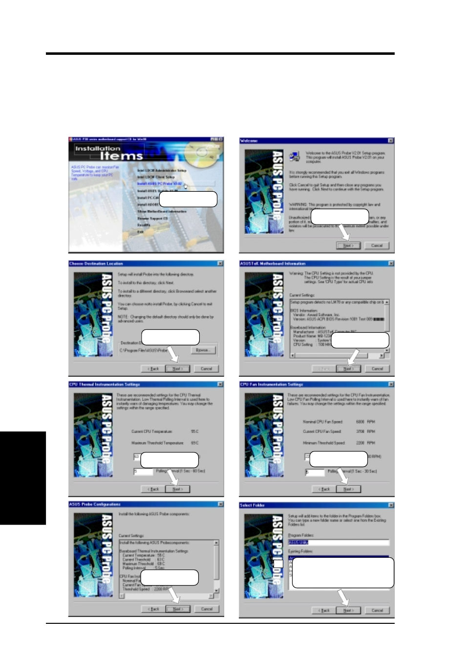 Software setup, 5 install asus pc probe vx.xx | Asus P3B-F User Manual | Page 80 / 112