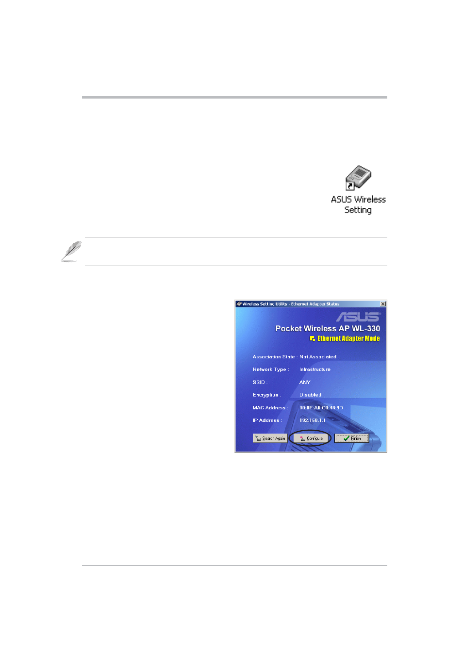 Configuration | Asus WL-330 User Manual | Page 31 / 70