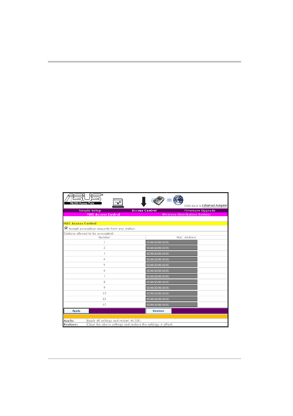 Configuration | Asus WL-330 User Manual | Page 42 / 70