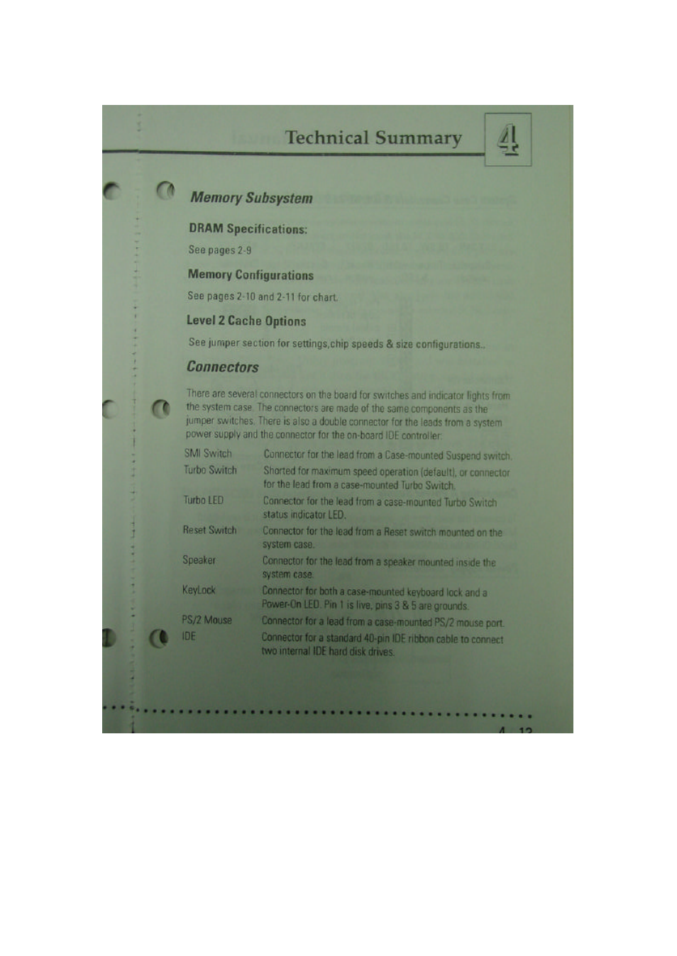 Dram specifications, Memory configurations, Levei z cache options | I fi, Connectors | Asus PVI-486AP4 User Manual | Page 14 / 20