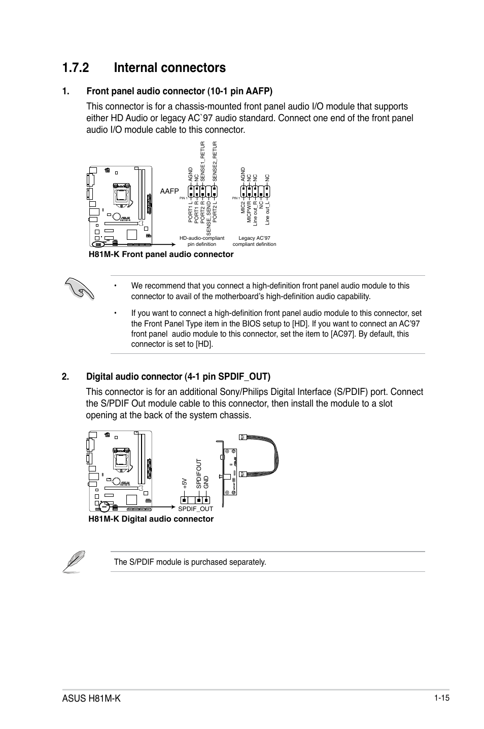 2 internal connectors, Asus h81m-k | Asus H81M-K/TW User Manual | Page 23 / 48