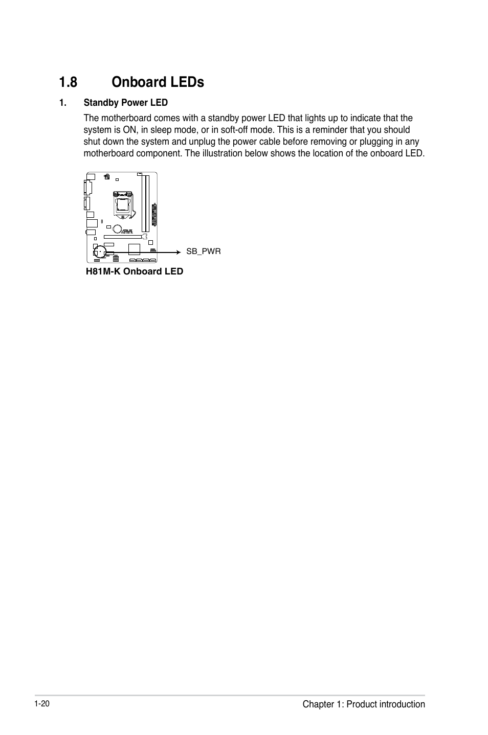 8 onboard leds, 8 onboard leds -20 | Asus H81M-K/TW User Manual | Page 28 / 48