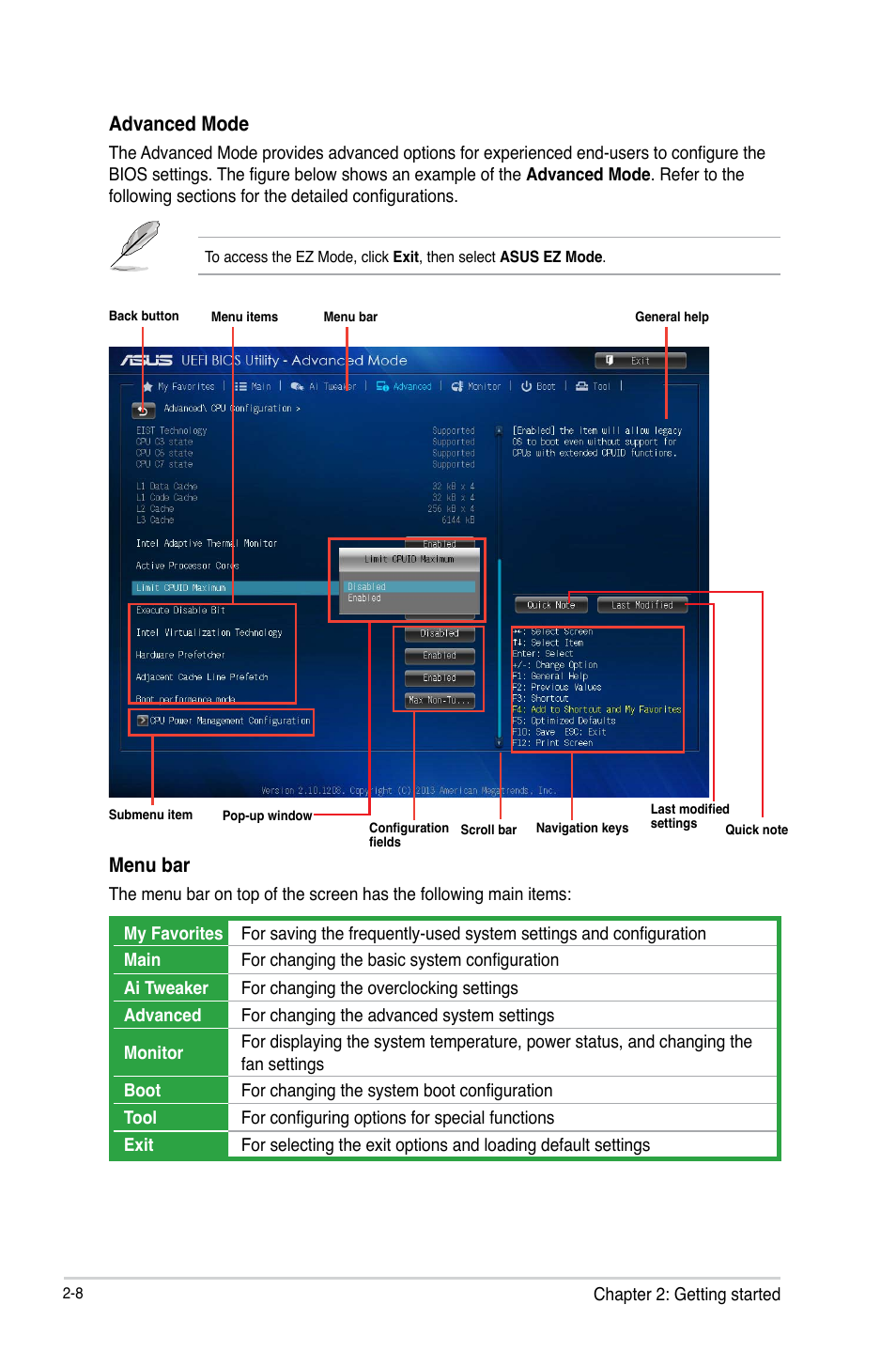 Advanced mode, Menu bar | Asus H81M-K/TW User Manual | Page 38 / 48