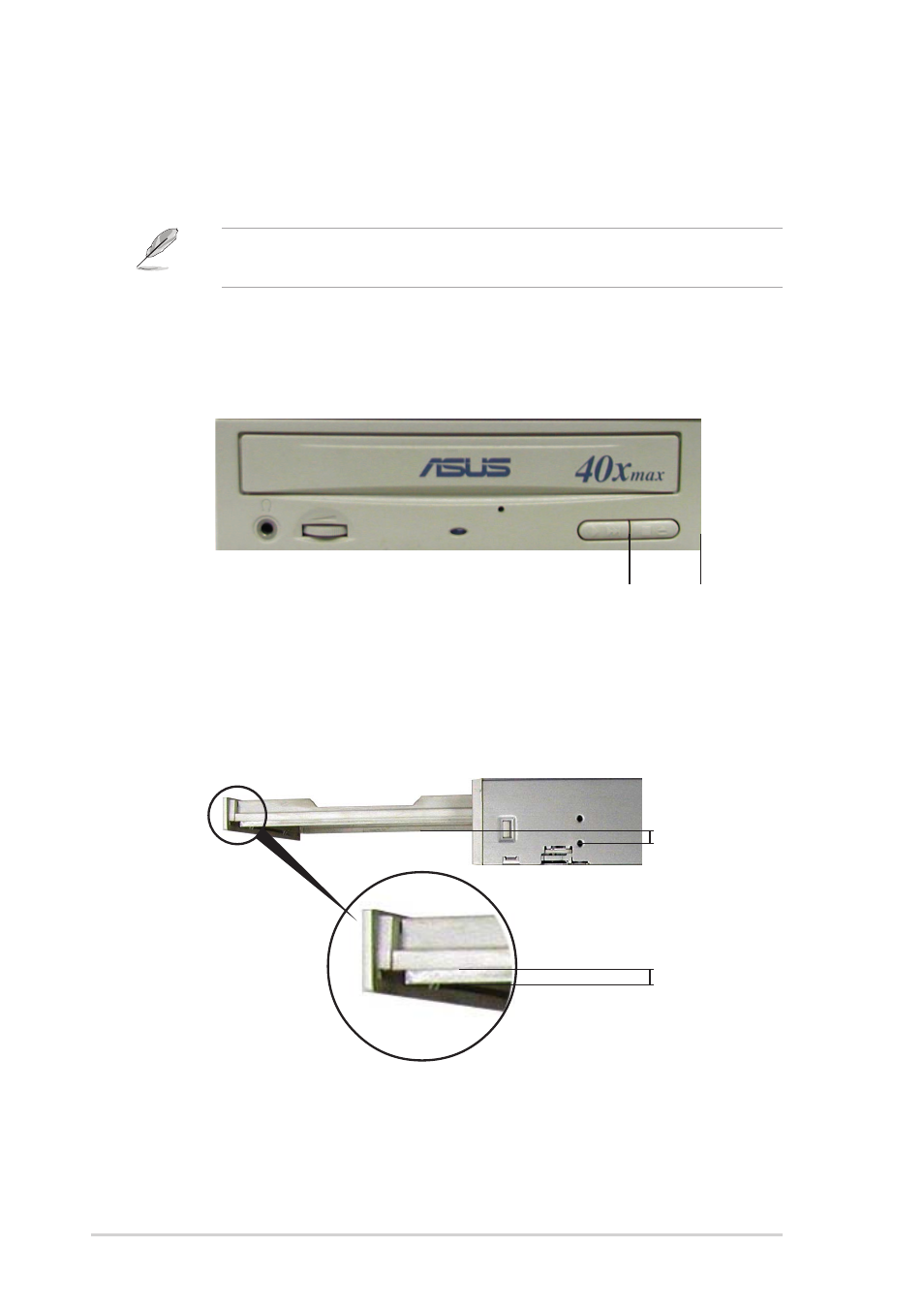 2 recommended optical drive dimension, Optical drive buttons, Optical drive tray | Asus P1-PH1 User Manual | Page 34 / 88