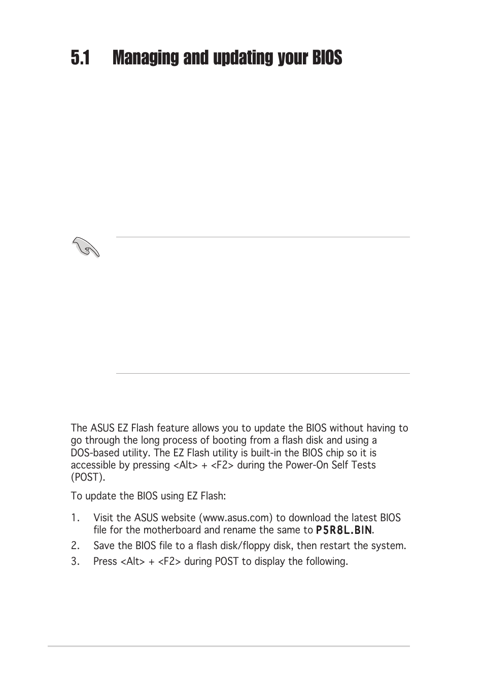 1 managing and updating your bios, 1 asus ez flash utility | Asus P1-PH1 User Manual | Page 60 / 88